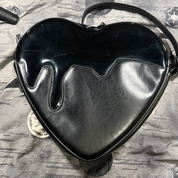 LOVE PAIN AND STITCHES HANDMADE POSION HEART BLACK ON BLACK CROSSBODY OG!! - Picture 2 of 14